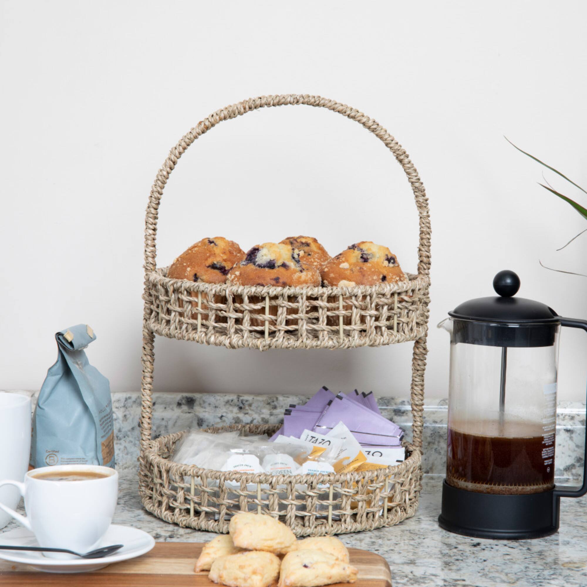 Household Essentials 15" Seagrass 2-Tier Tray